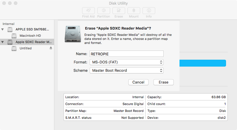 format your sd card to work with raspberry pi
